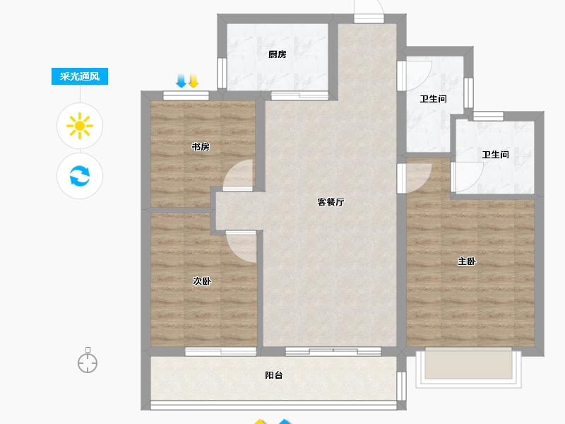 浙江省-杭州市-招商融信·天澜-88.90-户型库-采光通风