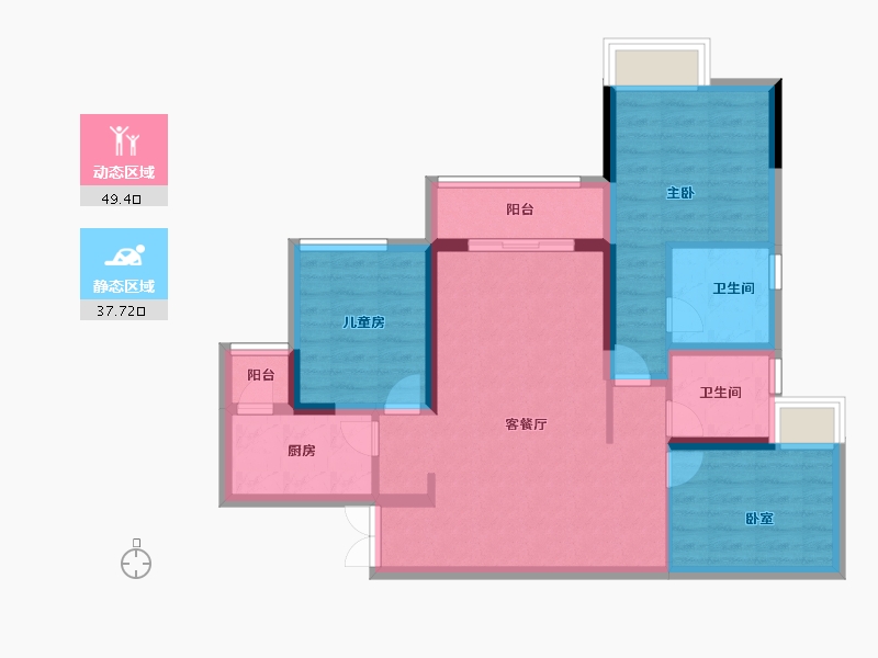 重庆-重庆市-联发龙洲湾1号-76.80-户型库-动静分区