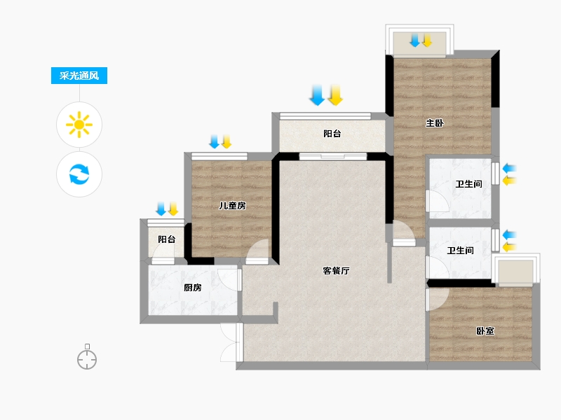 重庆-重庆市-联发龙洲湾1号-76.80-户型库-采光通风