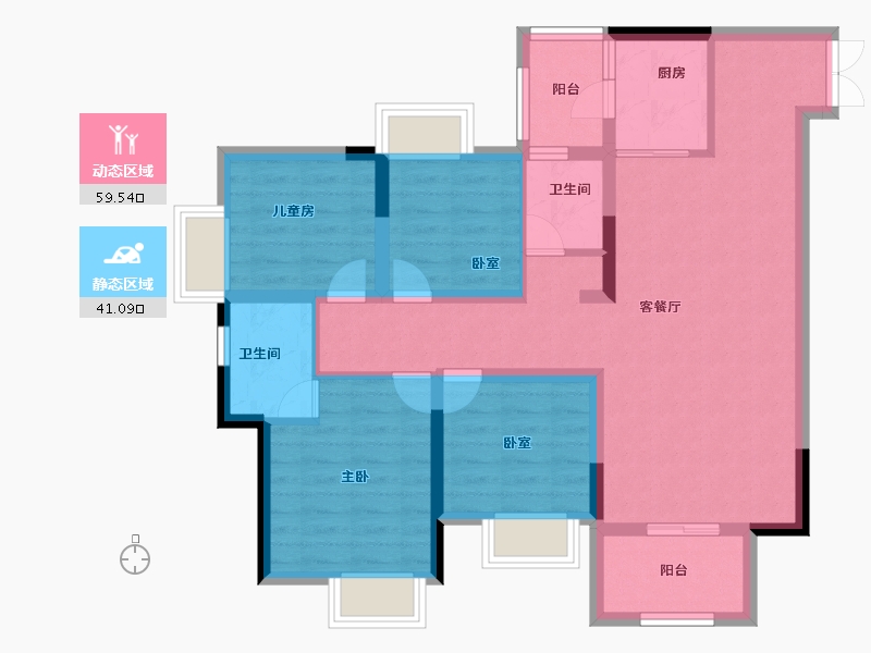 重庆-重庆市-联发龙洲湾1号-88.80-户型库-动静分区