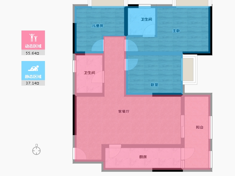 重庆-重庆市-联发龙洲湾1号-81.60-户型库-动静分区