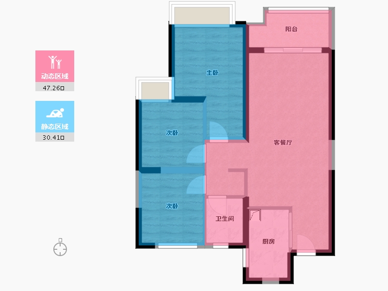 陕西省-咸阳市-龙湖彩虹郦城-74.87-户型库-动静分区