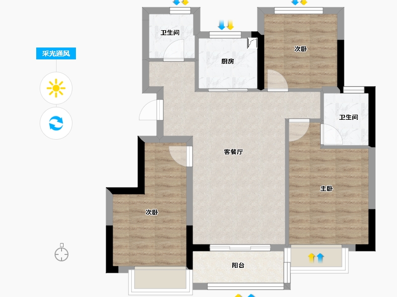 浙江省-金华市-中海金地中央园著-71.20-户型库-采光通风