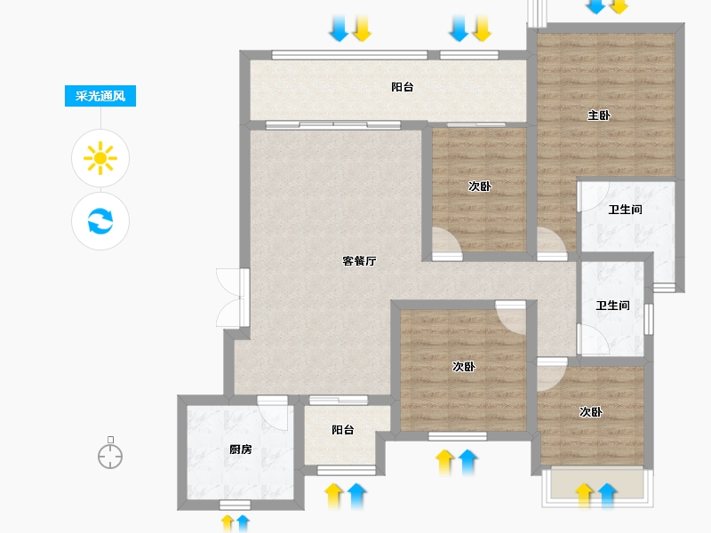 重庆-重庆市-金科天壹府-107.97-户型库-采光通风