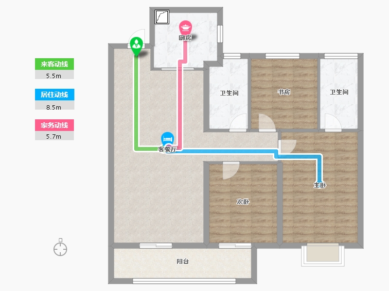 江苏省-徐州市-云龙湖金茂府-107.22-户型库-动静线