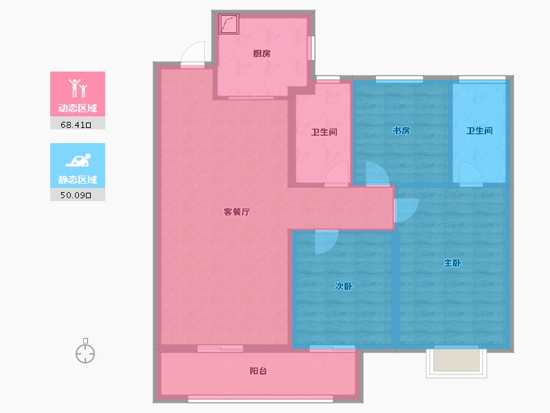 江苏省-徐州市-云龙湖金茂府-107.22-户型库-动静分区