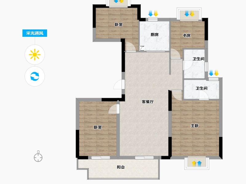 江苏省-徐州市-​珍宝岛雍景和府-104.70-户型库-采光通风