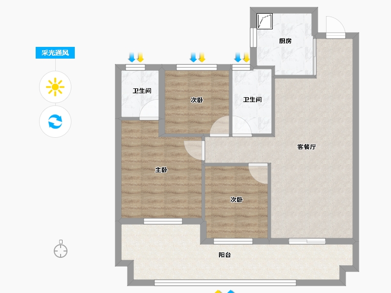 江苏省-徐州市-荣华棠玥府-82.40-户型库-采光通风