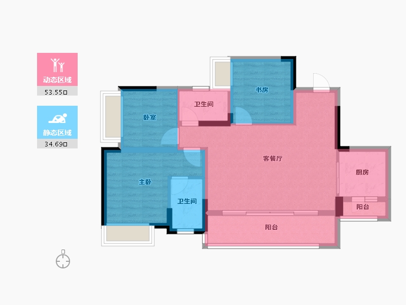 重庆-重庆市-新天泽樾麓台-78.38-户型库-动静分区