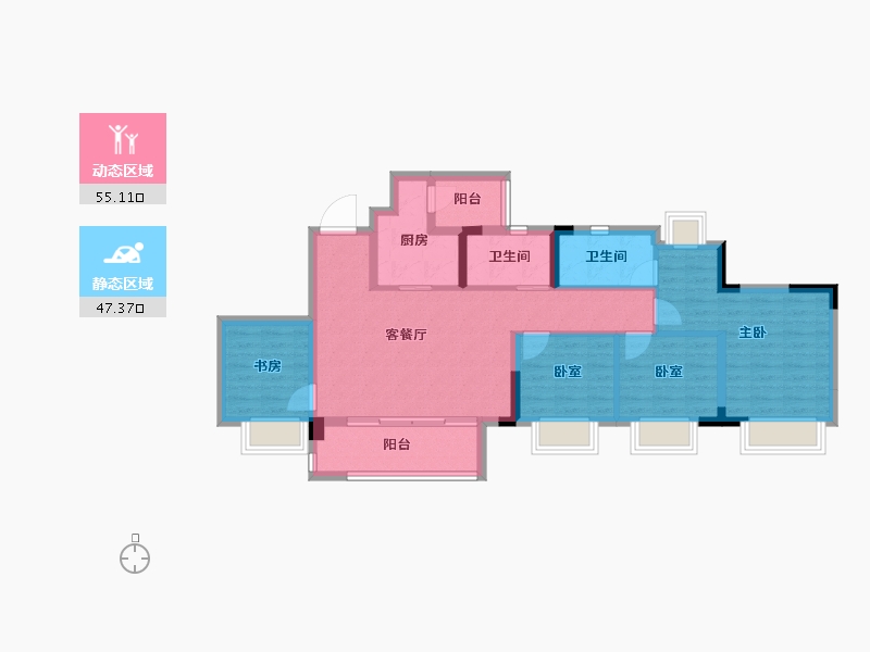 重庆-重庆市-禹洲雍锦府-90.89-户型库-动静分区