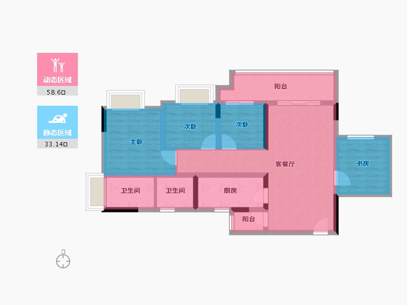 重庆-重庆市-中粮金科浣溪锦云-80.07-户型库-动静分区