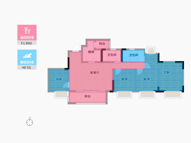 重庆-重庆市-禹洲雍锦府-88.60-户型库-动静分区