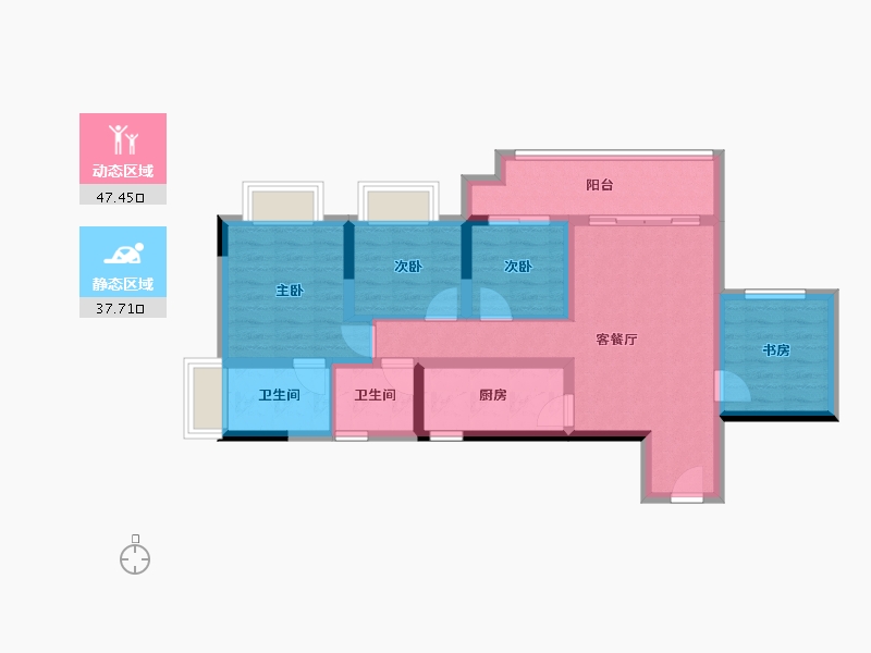 重庆-重庆市-中粮金科浣溪锦云-74.42-户型库-动静分区