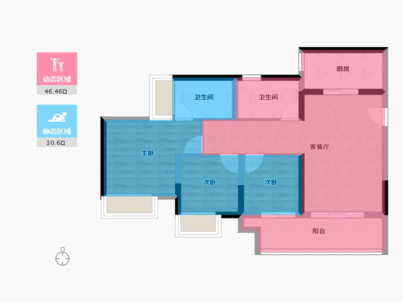 重庆-重庆市-中粮金科浣溪锦云-68.03-户型库-动静分区