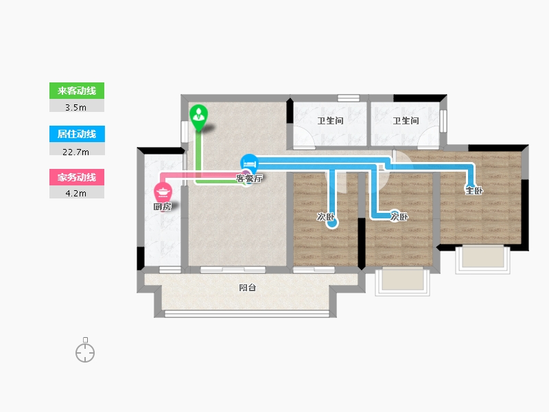 重庆-重庆市-中粮金科浣溪锦云-76.22-户型库-动静线