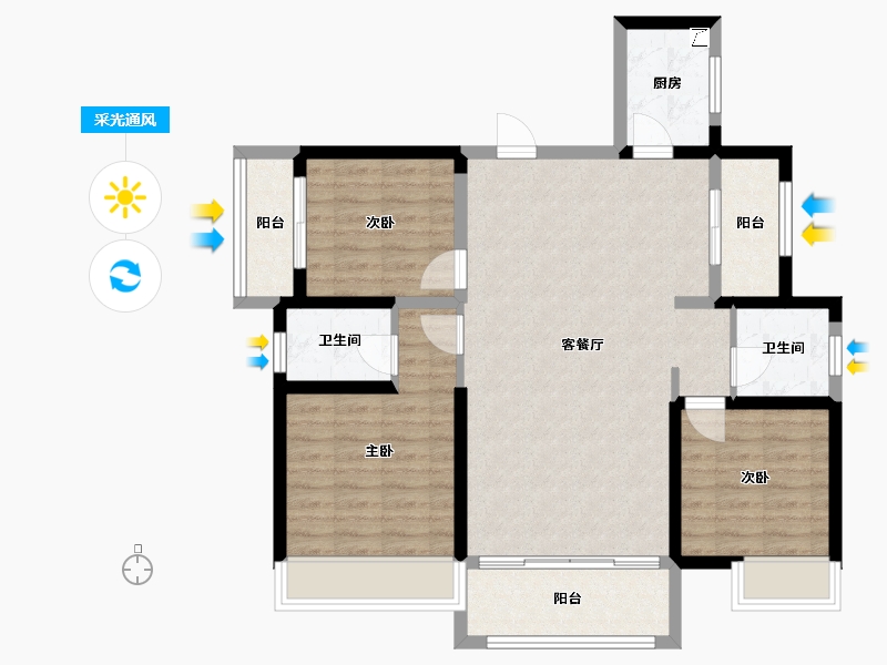 湖南省-常德市-瞰江南-106.00-户型库-采光通风