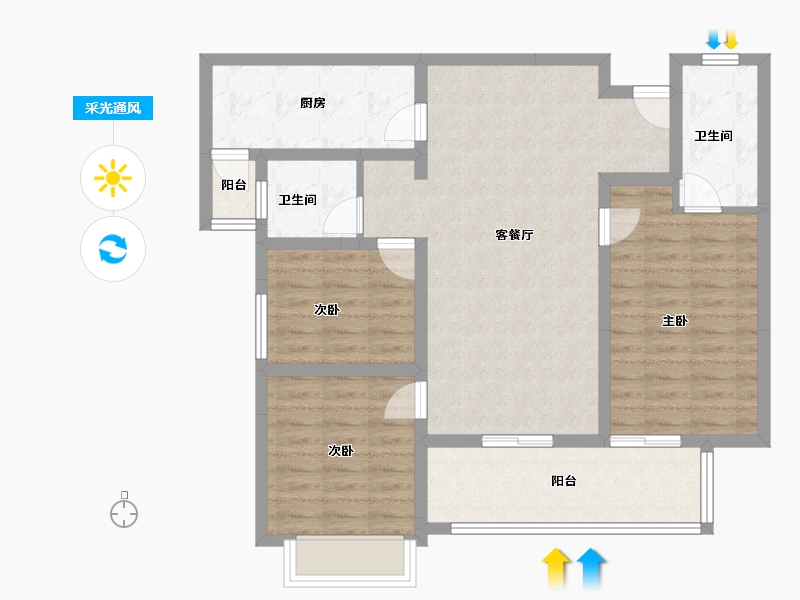 云南省-昆明市-招商雍和府-91.39-户型库-采光通风