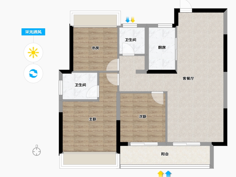 浙江省-绍兴市-樾芯城-86.46-户型库-采光通风