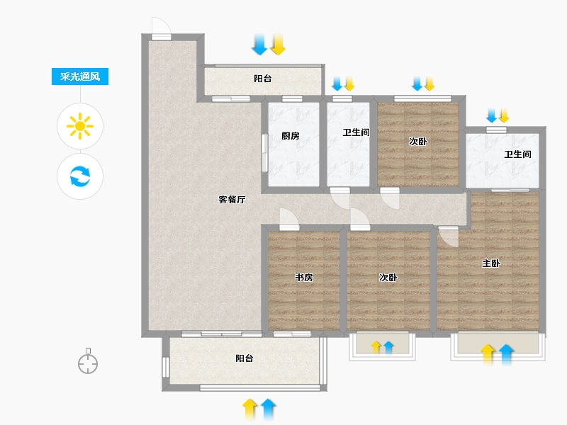 河南省-南阳市-建业城-125.00-户型库-采光通风