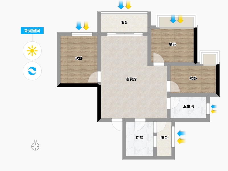 重庆-重庆市-葛洲坝御湖蘭园-65.57-户型库-采光通风