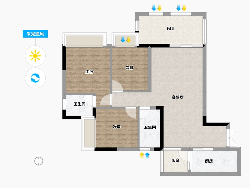 重庆-重庆市-北新御龙湾-85.55-户型库-采光通风