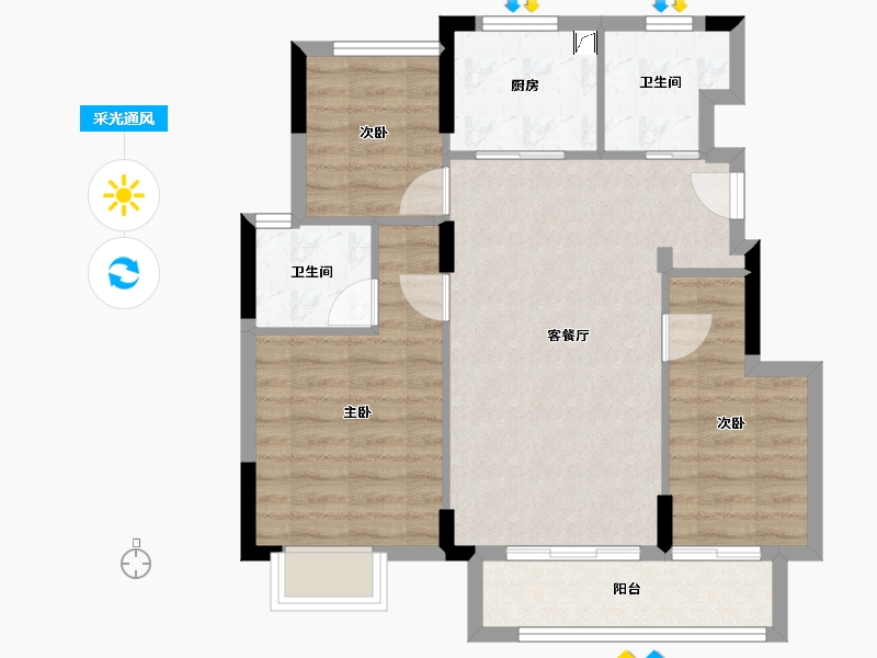 浙江省-金华市-铭扬华府-71.76-户型库-采光通风