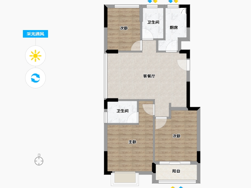 浙江省-金华市-铭扬华府-71.68-户型库-采光通风