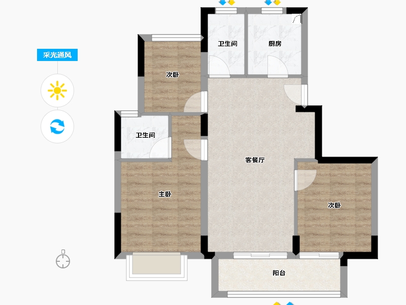 浙江省-金华市-铭扬华府-70.39-户型库-采光通风