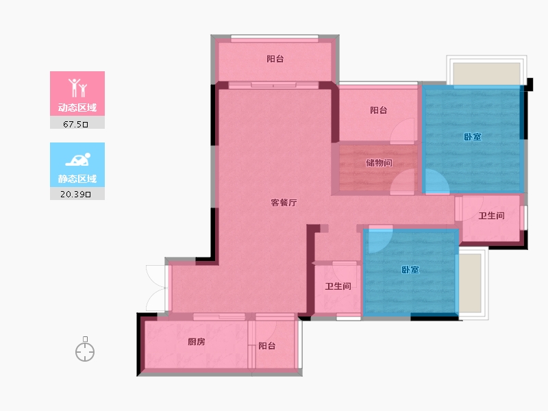 重庆-重庆市-北新御龙湾-77.55-户型库-动静分区