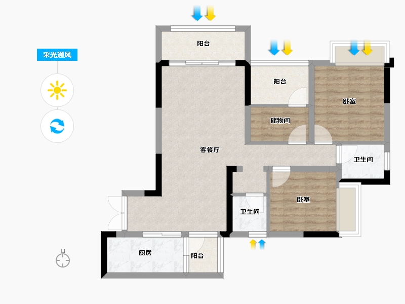 重庆-重庆市-北新御龙湾-77.55-户型库-采光通风