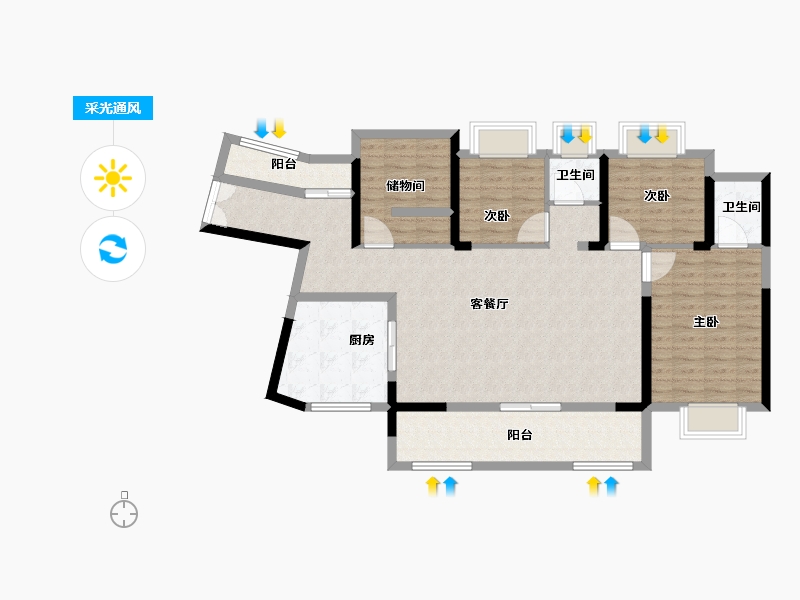 广东省-中山市-国深大信君澜湾-113.16-户型库-采光通风