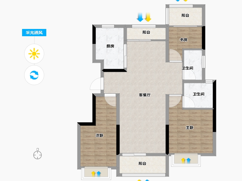 陕西省-西安市-中海曲江大城-101.60-户型库-采光通风