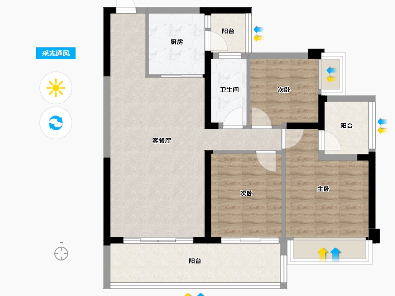 广东省-惠州市-万象湖花园-85.88-户型库-采光通风