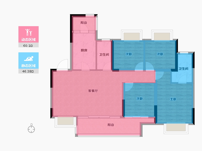 重庆-重庆市-绿地听江左岸-95.32-户型库-动静分区