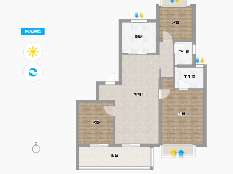 云南省-昆明市-金地峯范-83.87-户型库-采光通风