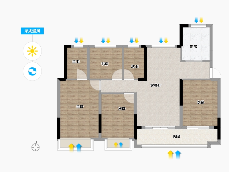 浙江省-绍兴市-翠湖隐秀府-105.23-户型库-采光通风