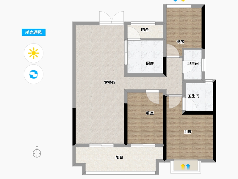 陕西省-西安市-中海曲江大城-104.81-户型库-采光通风