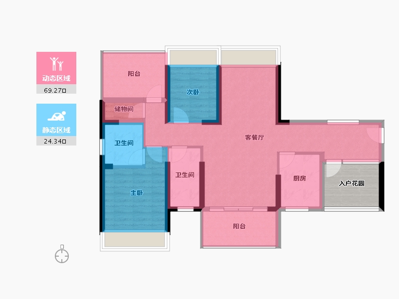 广东省-惠州市-卓洲绿景南庄-89.13-户型库-动静分区