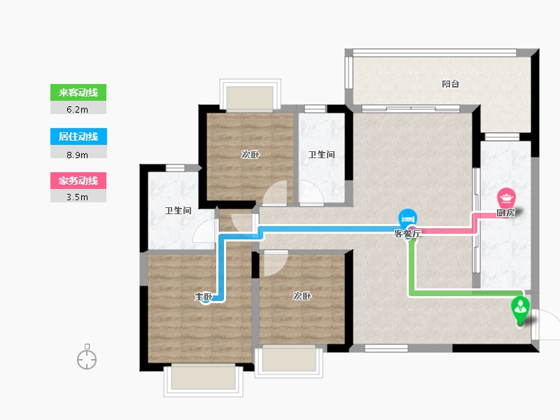 重庆-重庆市-南川恒大滨河左岸-95.75-户型库-动静线