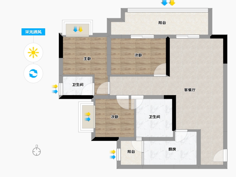 重庆-重庆市-中粮金科浣溪锦云-76.80-户型库-采光通风