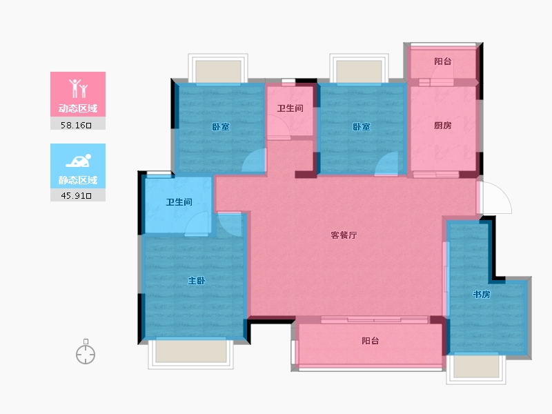 重庆-重庆市-中骏弘阳樾景台-93.37-户型库-动静分区