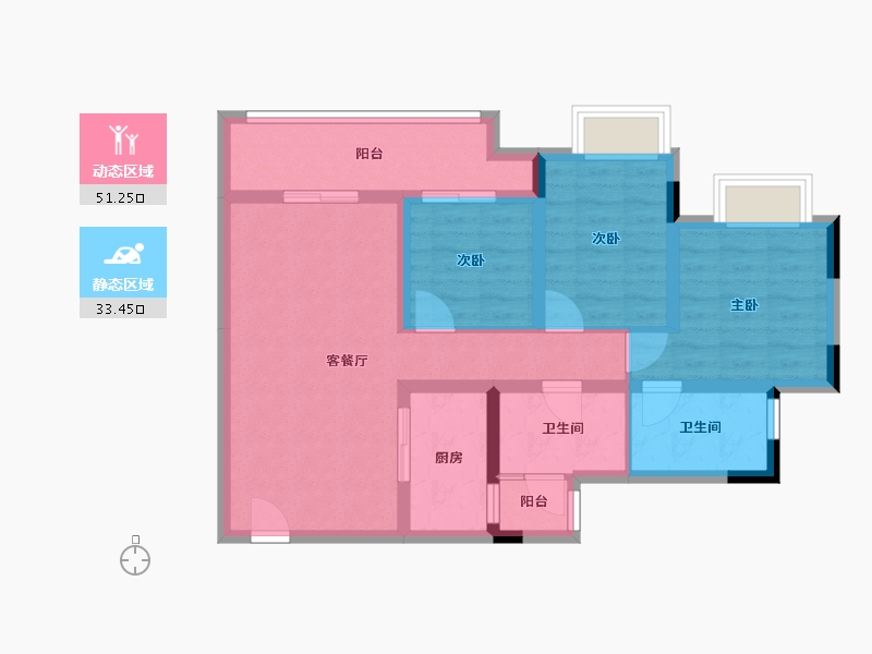 重庆-重庆市-中粮金科浣溪锦云-74.31-户型库-动静分区