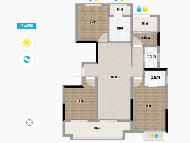 陕西省-西安市-中海曲江大城-114.41-户型库-采光通风