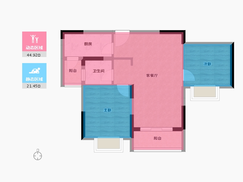 重庆-重庆市-雅居乐九里原香-59.02-户型库-动静分区