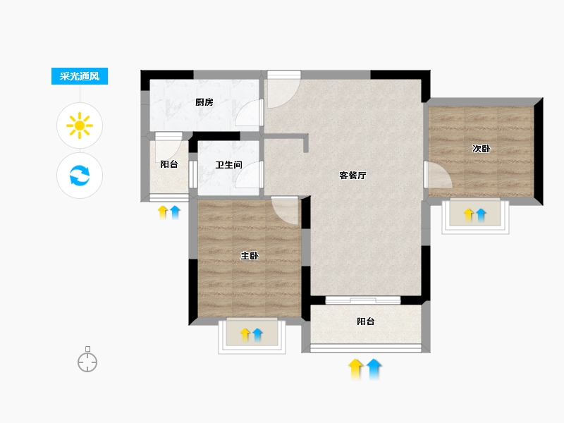 重庆-重庆市-雅居乐九里原香-59.02-户型库-采光通风