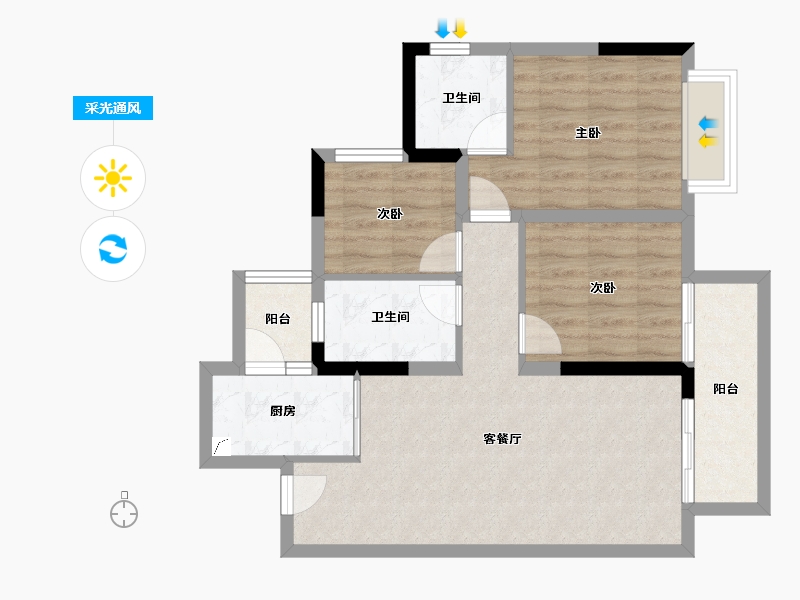 四川省-成都市-世茂云璟-73.58-户型库-采光通风