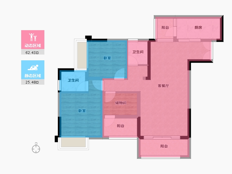 重庆-重庆市-北新御龙湾-77.29-户型库-动静分区