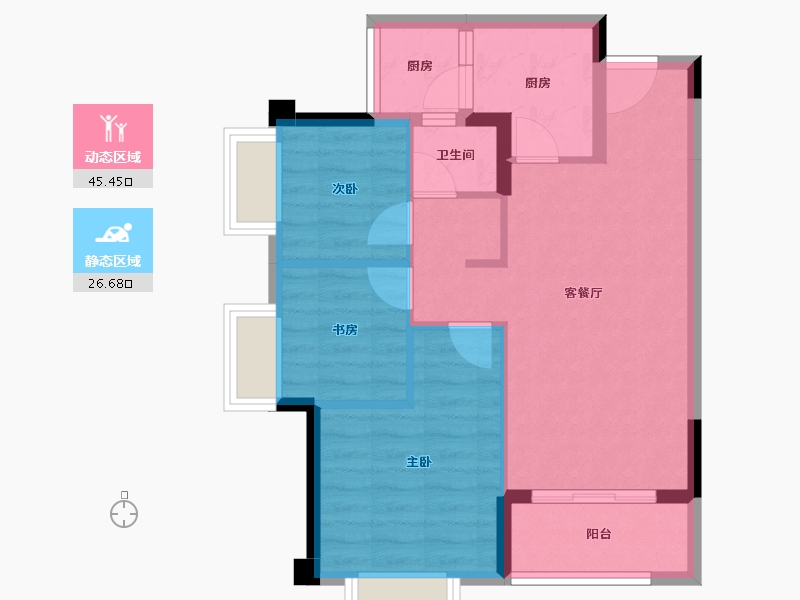 重庆-重庆市-雅居乐九里原香-64.27-户型库-动静分区