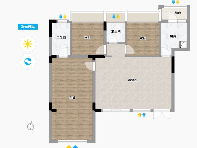 四川省-成都市-恒大银海湖-90.81-户型库-采光通风