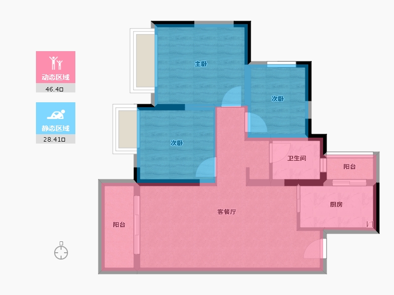 四川省-成都市-世茂云璟-65.85-户型库-动静分区